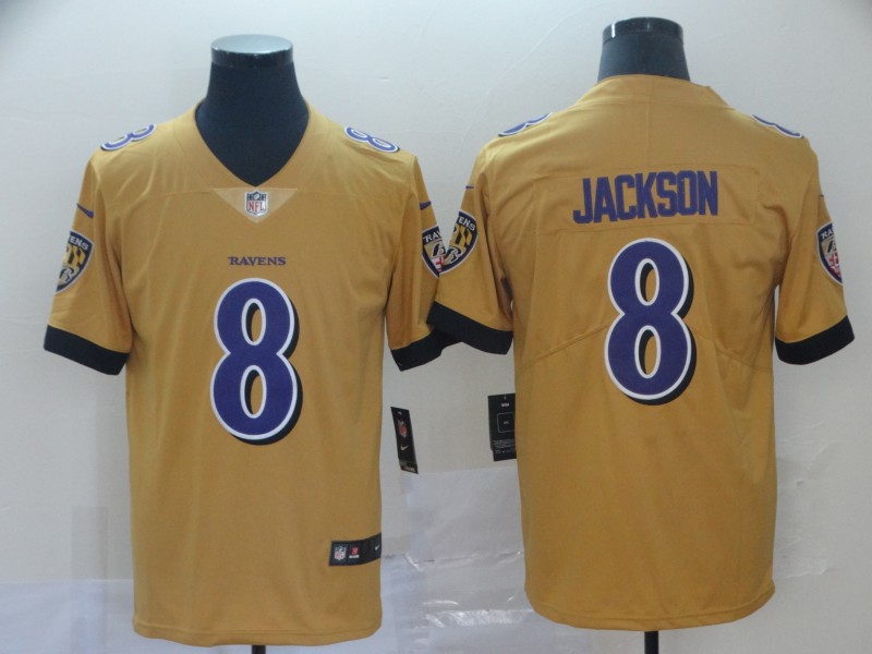 Personalized Ravens 8 Lamar Jackson Gold Inverted Legend Limited Jersey