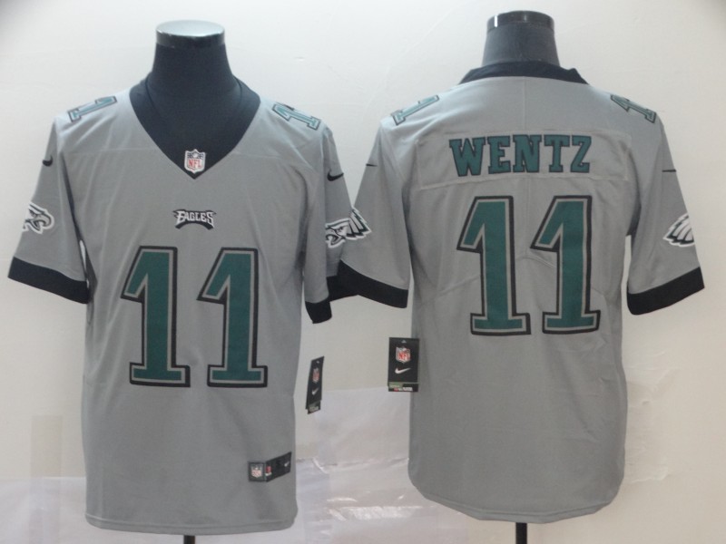 Personalized Eagles 11 Carson Wentz Silver Inverted Legend Limited Jersey