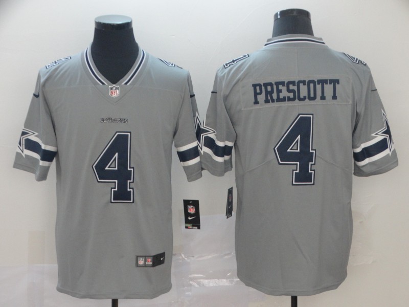 Personalized Cowboys 4 Dak Prescott Gray Inverted Legend Limited Jersey