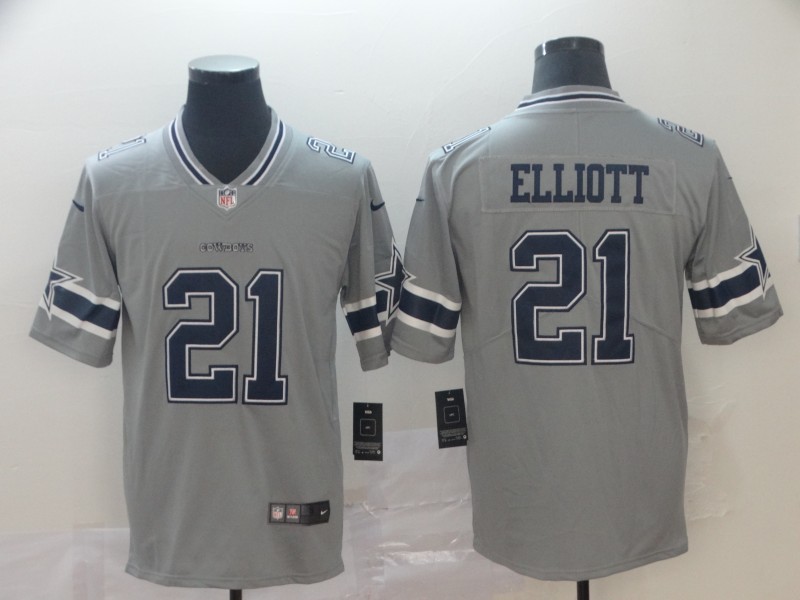 Personalized Cowboys 21 Ezekiel Elliott Gray Inverted Legend Limited Jersey