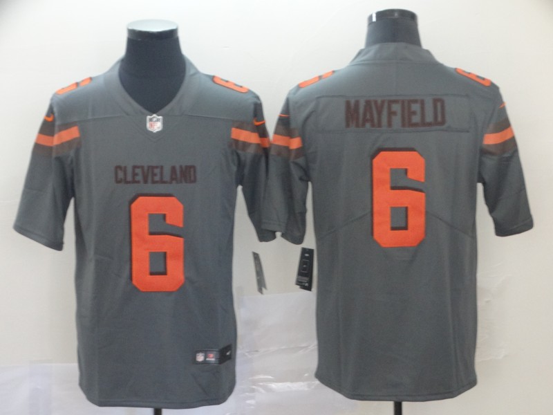 Personalized Browns 6 Baker Mayfield Gray Inverted Legend Limited Jersey