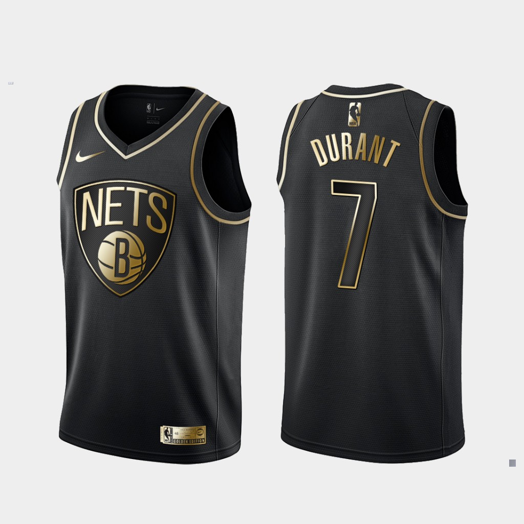 Personalized Nets 7 Kevin Durant Black Gold Swingman Jersey