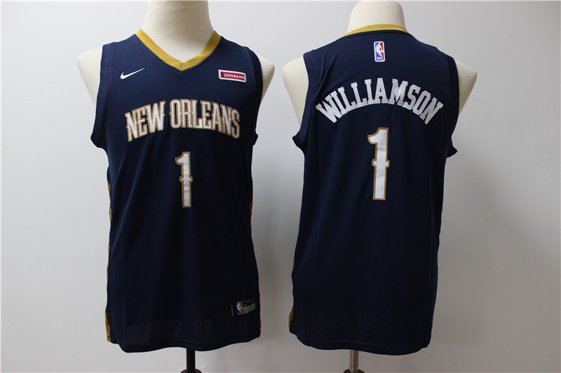 Personalized Pelicans 1 Zion Williamson Navy Youth Swingman Jersey