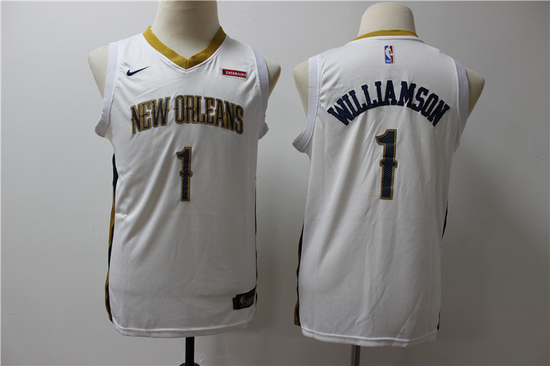 Personalized Youth Pelicans 1 Zion Williamson White Youth Swingman Jersey