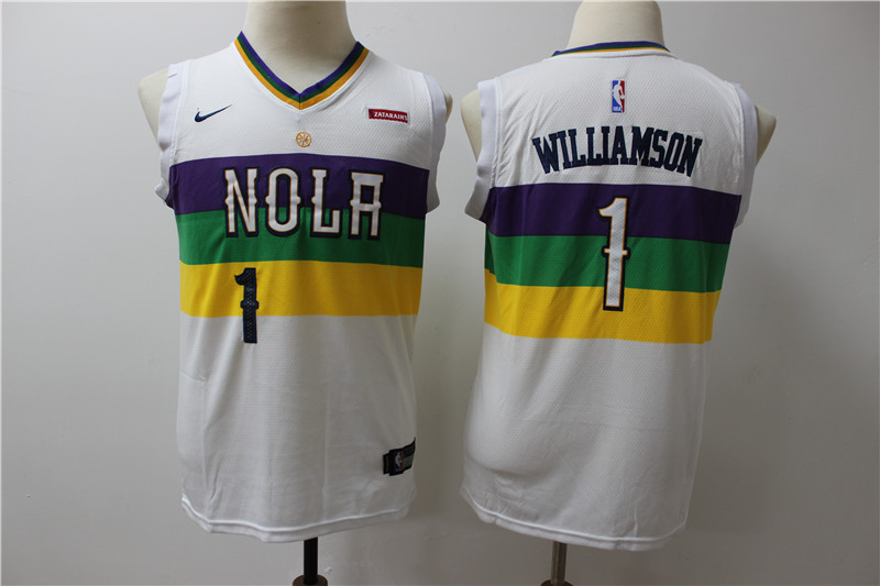 Personalized Youth Pelicans 1 Zion Williamson Youth White City Edition Swingman Jersey