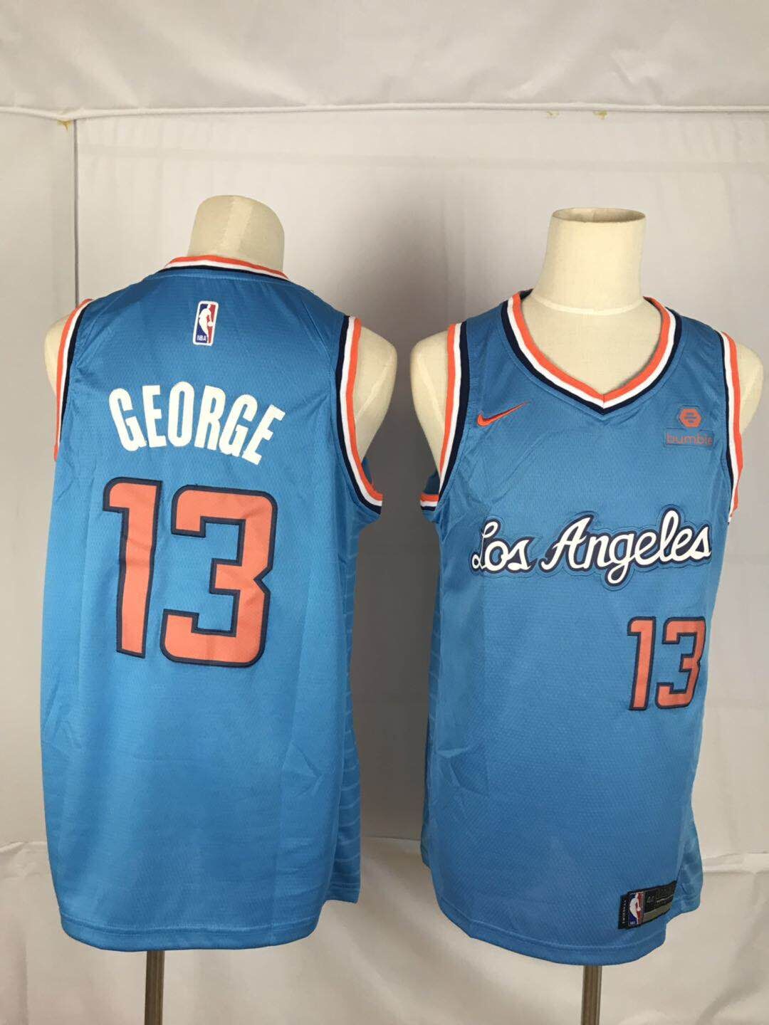 Personalized Clippers 13 Paul George Blue Throwback Swingman Jersey