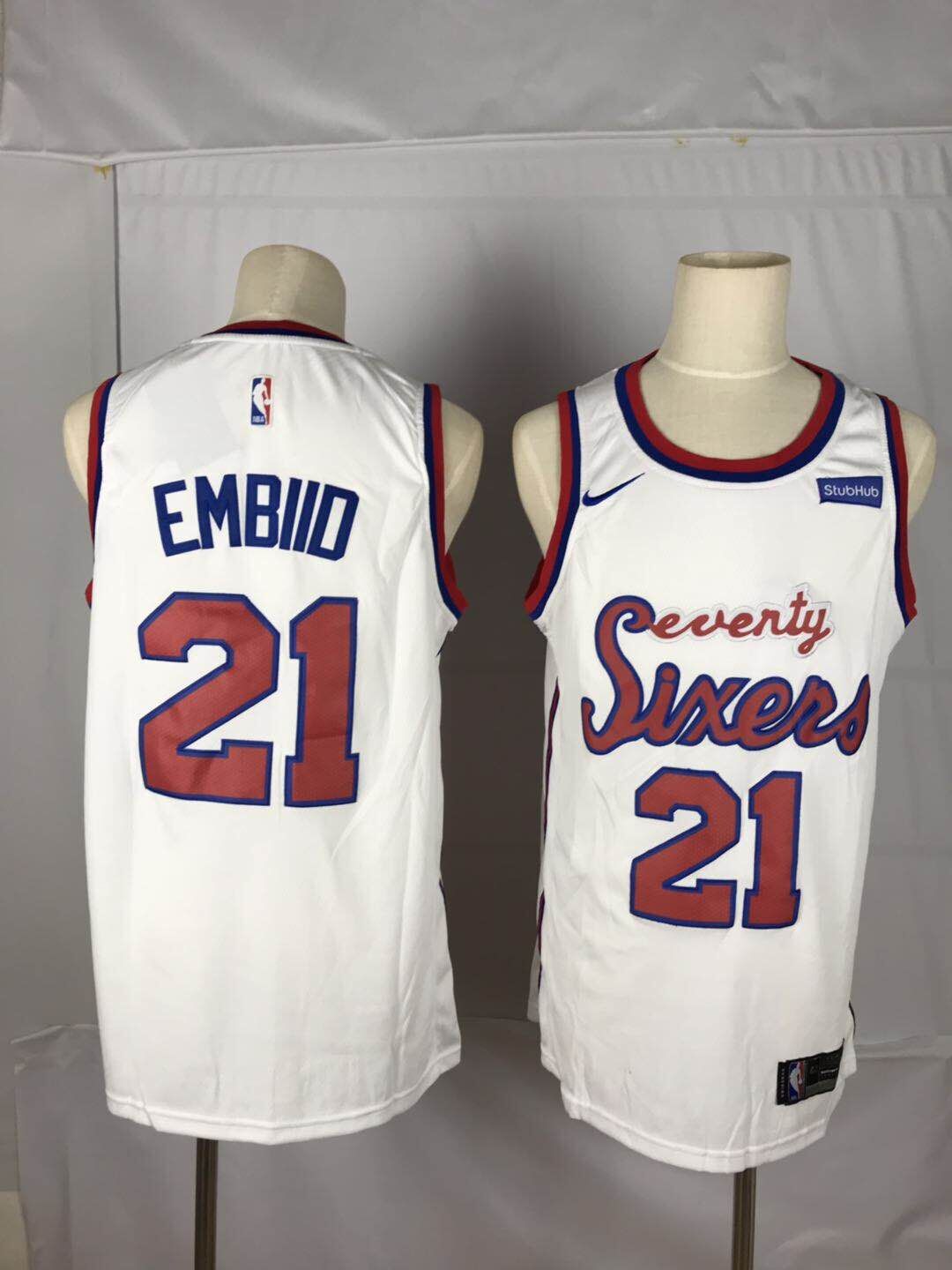 Personalized 76ers 21 Joel Embiid White Throwback Swingman Jersey