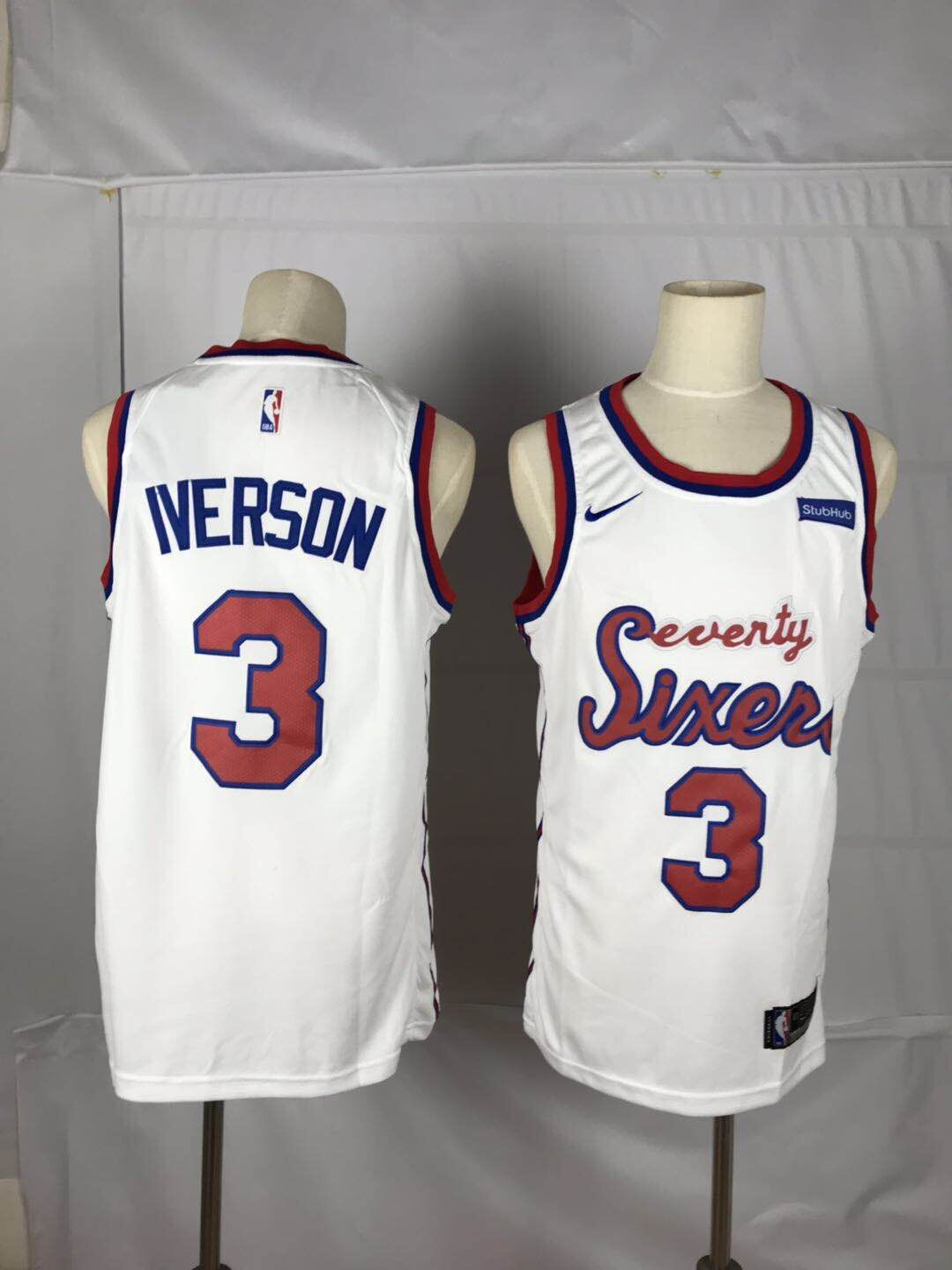 Personalized 76ers 3 Allen Iverson White Throwback Swingman Jersey