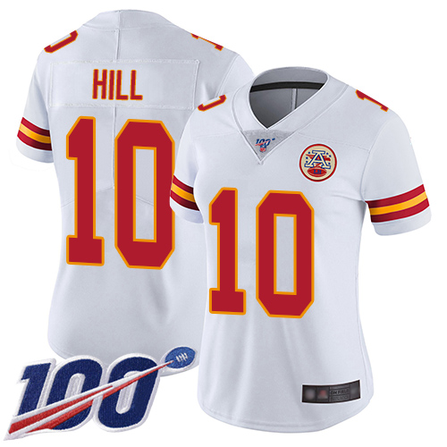 Personalized Chiefs #10 Tyreek Hill White Women’s Stitched Football 100th Season Limited Jersey