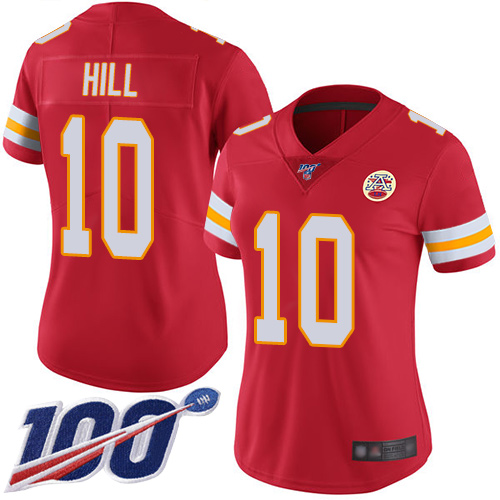 Personalized Chiefs #10 Tyreek Hill Red Team Color Women’s Stitched Football 100th Season Limited Jersey