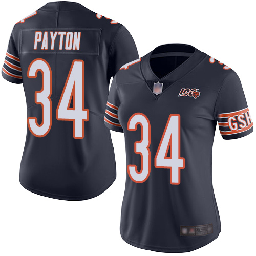 Personalized Bears #34 Walter Payton Navy Blue Team Color Women’s Stitched Football 100th Season Limited Jersey