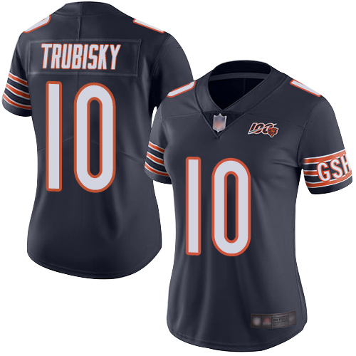 Personalized Bears #10 Mitchell Trubisky Navy Blue Team Color Women’s Stitched Football 100th Season Limited Jersey
