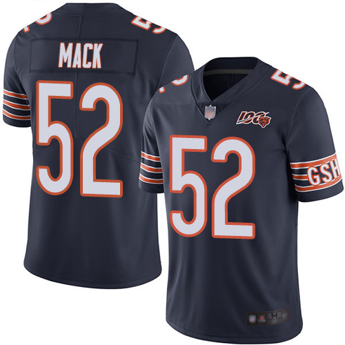Personalized Bears #52 Khalil Mack Navy Blue Team Color Youth Stitched Football 100th Season Limited Jersey
