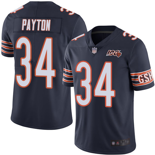 Personalized Bears #34 Walter Payton Navy Blue Team Color Youth Stitched Football 100th Season Limited Jersey