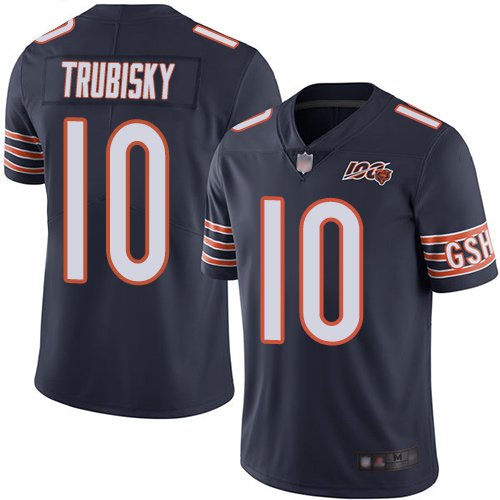 Personalized Bears #10 Mitchell Trubisky Navy Blue Team Color Youth Stitched Football 100th Season Limited Jersey