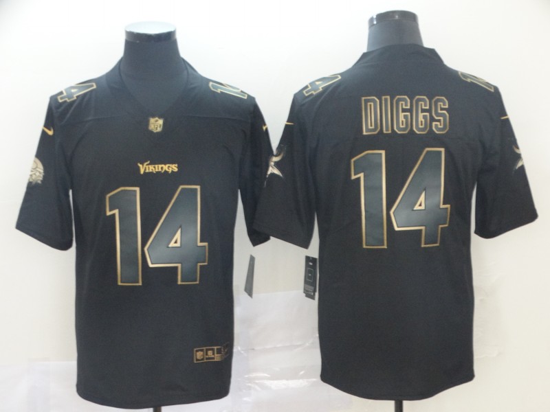 Personalized Vikings 14 Stefon Diggs Black Gold Untouchable Limited Jersey