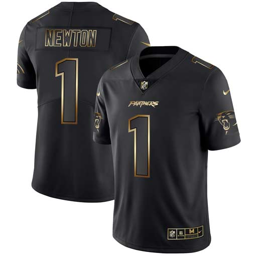 Personalized Panthers 1 Cam Newton Black Gold Untouchable Limited Jersey