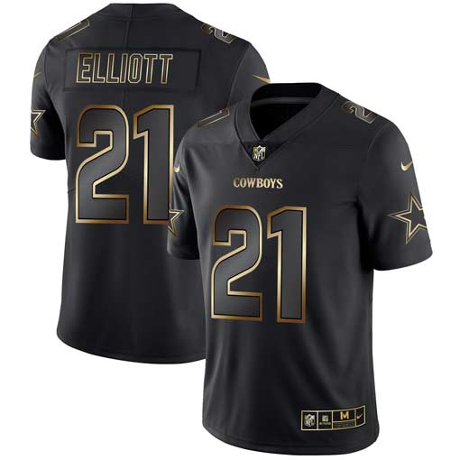 Personalized Cowboys 21 Ezekiel Elliott Black Gold Untouchable Limited Jersey