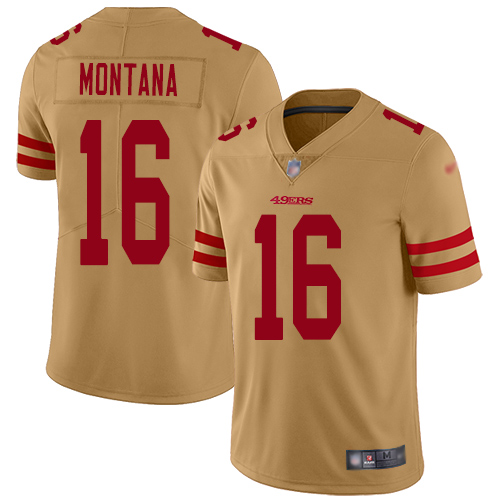 Personalized 49ers #16 Joe Montana Gold Men’s Stitched Football Limited Inverted Legend Jersey