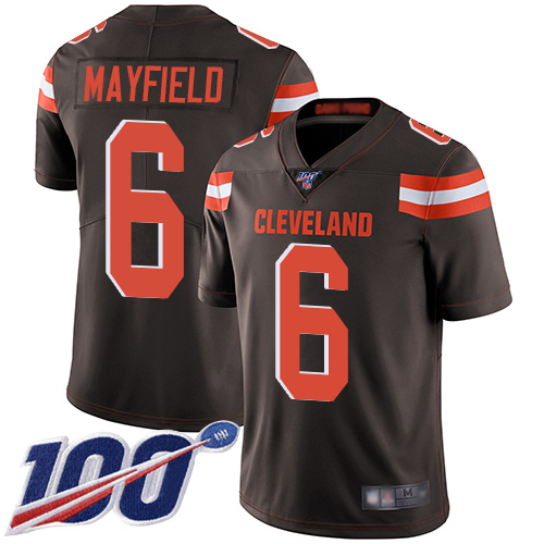 Personalized Browns #6 Baker Mayfield Brown Team Color Men’s Stitched Football 100th Season Limited Jersey