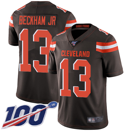 Personalized Browns #13 Odell Beckham Jr Brown Team Color Men’s Stitched Football 100th Season Limited Jersey