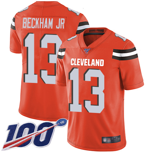 Personalized Browns #13 Odell Beckham Jr Orange Alternate Men’s Stitched Football 100th Season Limited Jersey