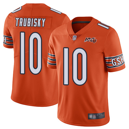Personalized Bears #10 Mitchell Trubisky Orange Men’s Stitched Football Limited Rush 100th Season Jersey