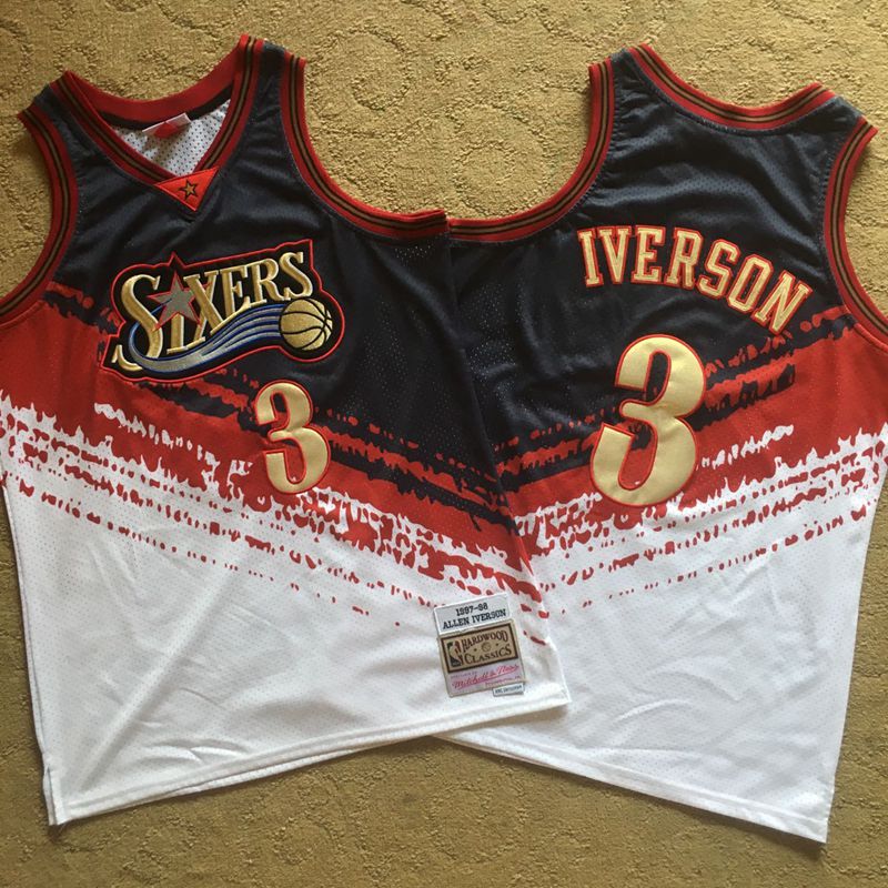 Personalized 76ers 3 Allen Iverson Multi Color 1997-98 Hardwood Classics Independent Swingman Jersey