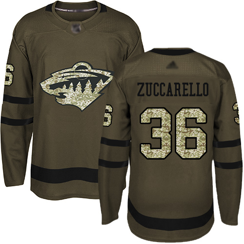 Personalized Wild #36 Mats Zuccarello Green Salute to Service Stitched Hockey Jersey