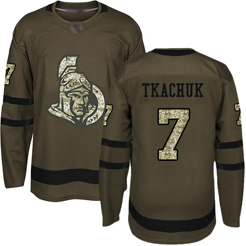 Personalized Senators #7 Brady Tkachuk Green Salute to Service Stitched Hockey Jersey