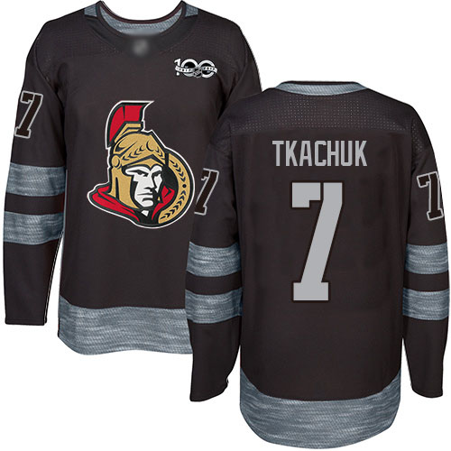 Personalized Senators #7 Brady Tkachuk Black 1917-2017 100th Anniversary Stitched Hockey Jersey