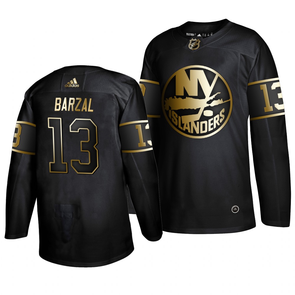 Personalized Islanders 13 Mathew Barzal Black Gold Jersey