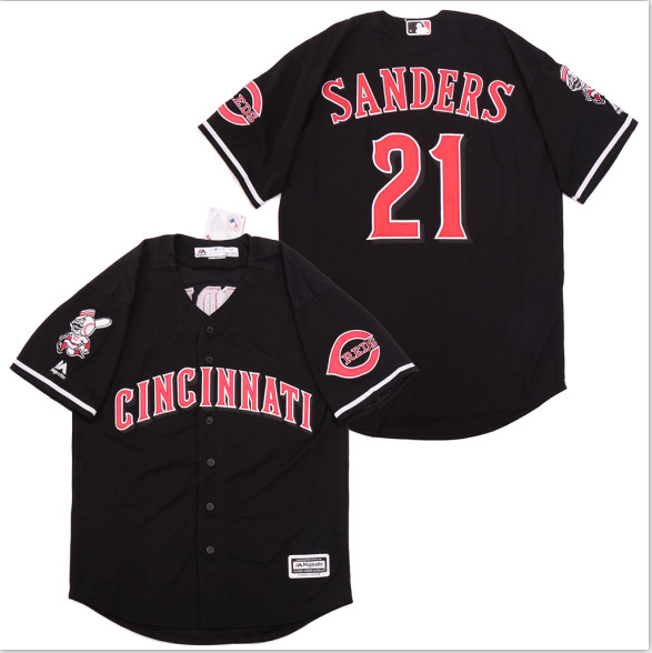 Personalized Reds 21 Deion Sanders Black Cool Base Jersey