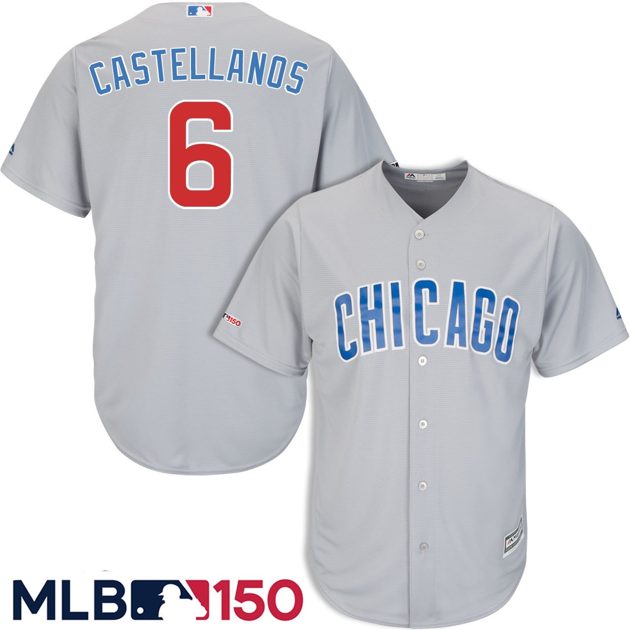 Personalized Cubs 6 Nick Castellanos Gray 150th Patch Cool Base Jersey