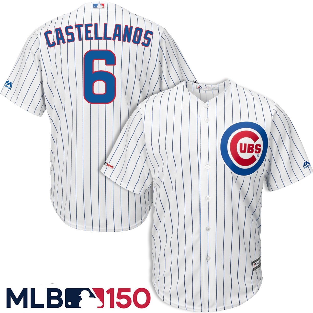 Personalized Cubs 6 Nick Castellanos White 150th Patch Cool Base Jersey