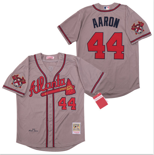 Personalized Braves 44 Hank Aaron Gray 1974 Cooperstown Collection Jersey