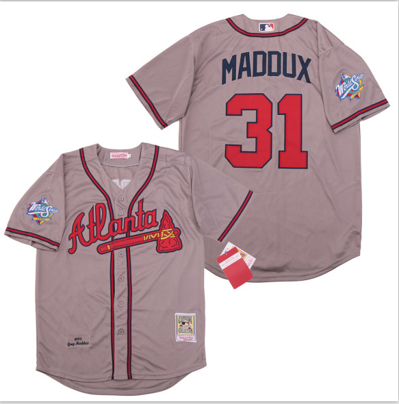 Personalized Braves 31 Greg Maddux Gray 1999 World Series Cooperstown Collection Jersey