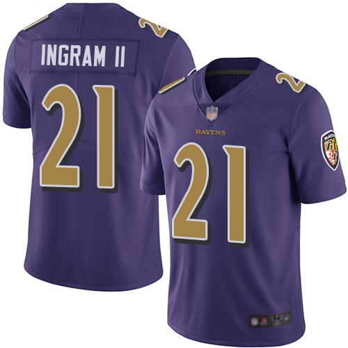 Personalized Ravens #21 Mark Ingram II Purple Men’s Stitched Football Limited Rush Jersey