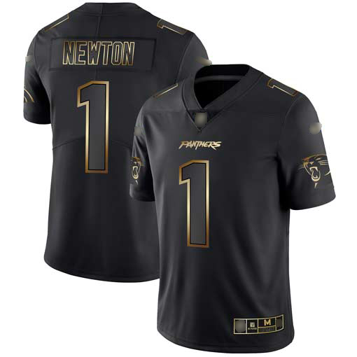 Personalized Panthers #1 Cam Newton Black Gold Men’s Stitched Football Untouchable Limited Jersey