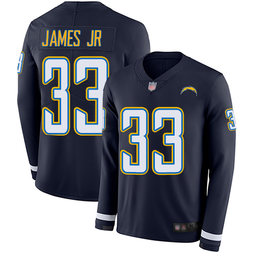 Personalized Chargers #33 Derwin James Jr Navy Blue Team Color Men’s Stitched Football Limited Therma Long Sleeve Jersey