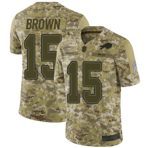 Personalized Bills #15 John Brown Camo Men’s Stitched Football Limited 2018 Salute To Service Jersey