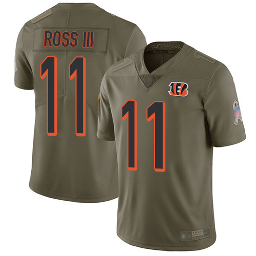 Personalized Bengals #11 John Ross III Olive Men’s Stitched Football Limited 2017 Salute To Service Jersey