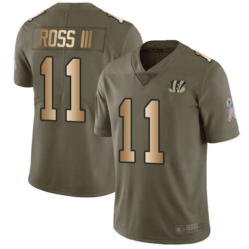 Personalized Bengals #11 John Ross III Olive Gold Men’s Stitched Football Limited 2017 Salute To Service Jersey