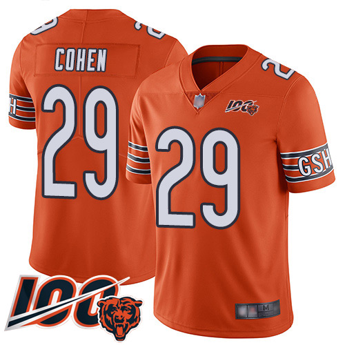 Personalized Bears #29 Tarik Cohen Orange Men’s Stitched Football Limited Rush 100th Season Jersey