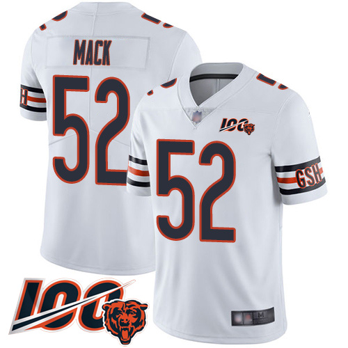 Personalized Bears #52 Khalil Mack White Men’s Stitched Football 100th Season Limited Jersey