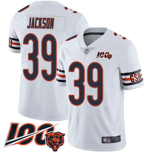 Personalized Bears #39 Eddie Jackson White Men’s Stitched Football 100th Season Limited Jersey