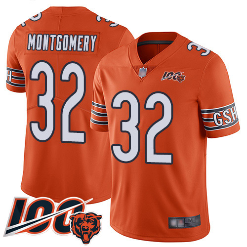 Personalized Bears #32 David Montgomery Orange Men’s Stitched Football Limited Rush 100th Season Jersey