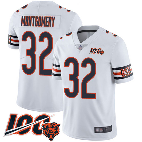 Personalized Bears #32 David Montgomery White Men’s Stitched Football 100th Season Limited Jersey