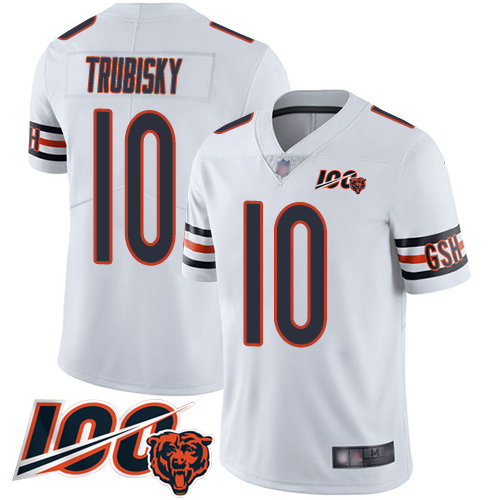 Personalized Bears #10 Mitchell Trubisky White Men’s Stitched Football 100th Season Limited Jersey