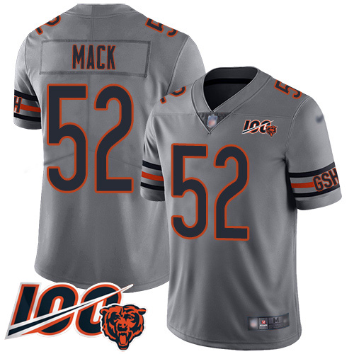 Personalized Bears #52 Khalil Mack Silver Men’s Stitched Football Limited Inverted Legend 100th Season Jersey